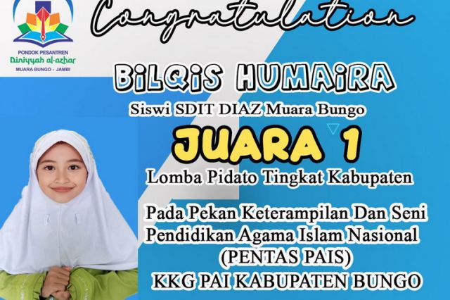 Siswi SDIT Diniyyah Al-Azhar Bungo Raih Juara 1 Lomba Pidato tingkat Kabupaten Bungo