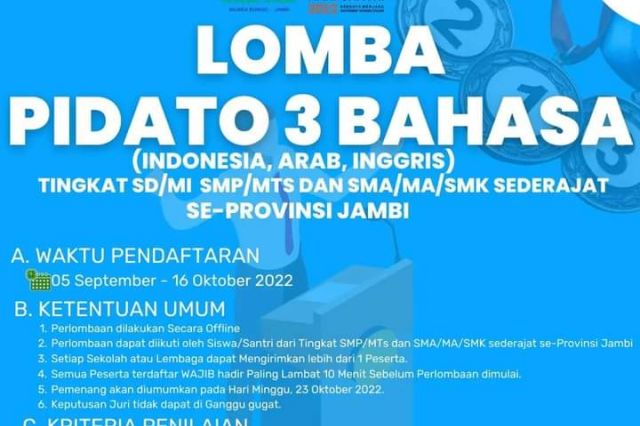 Yuk! Daftar Segera Perlombaan 3 Bahasa dalam Rangka Hari Santri Nasional Digelar Diniyyah Al-Azhar Bungo