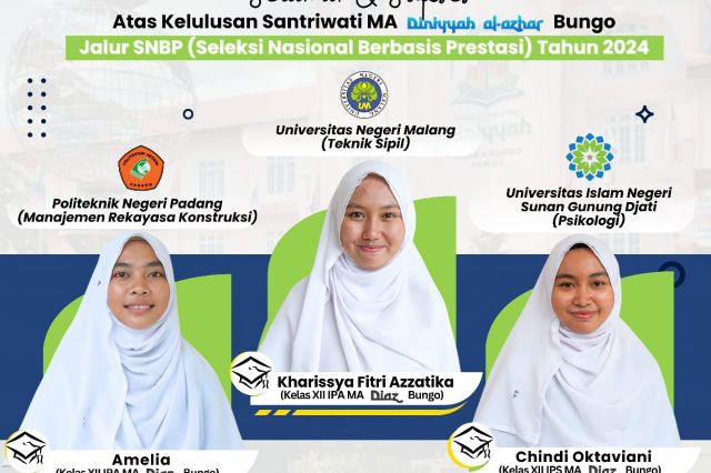 Selamat! 3 Santri Diniyyah Al-Azhar Lulus SNBP di Kampus PTN Favorit Mereka